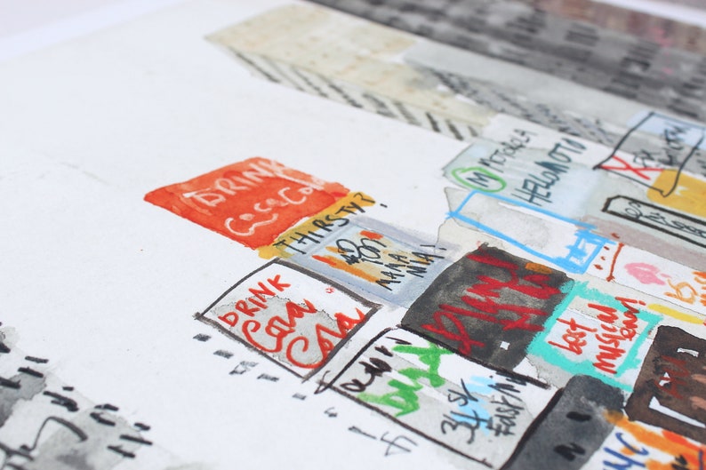 Stampa artistica ad acquerello di Times Square, raffigurante un taxi di New York, realizzata con tecnica giclée e firmata da Clare Caulfield. immagine 3