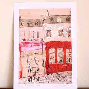 PARIS ART PRINT, Maison Catherine, Parisian Illustration, Watercolor Painting, Giclée Print, French Drawing, Montmartre Buildings, image 1