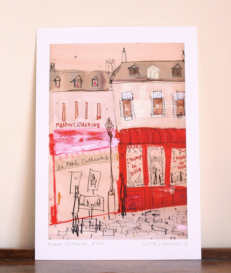 PARIS ART PRINT, Maison Catherine, Parisian Illustration, Watercolor Painting, Giclée Print, French Drawing, Montmartre Buildings, image 1