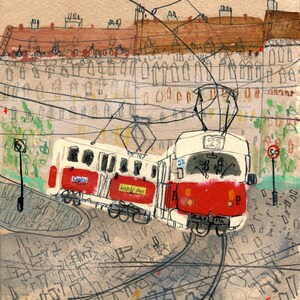 Prague Art Print, Prague Tram Painting, Czech Republic, City Travel Decor, Prague Watercolor Painting, Limited Edition Giclee, Architecture image 7