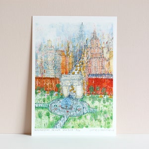 WASHINGTON SQUARE PARK Print New York painting, Nyc Wall Art, City Skyscrapers, Manhattan Art Print Limited Edition, New York Taxis Drawing