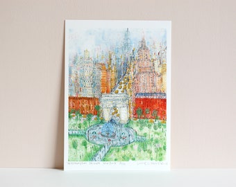 WASHINGTON SQUARE PARK Print New York painting, Nyc Wall Art, City Skyscrapers, Manhattan Art Print Limited Edition, New York Taxis Drawing