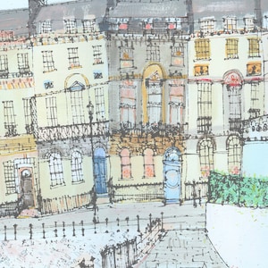 BATH ENGLAND ART, 11x14 Print, Marlborough Building, Drawing Sketch, City of Bath, Acrylic Painting, Screenprint, Clare Caulfield