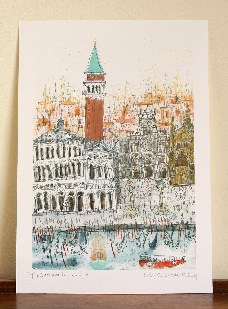CAMPANILE VENICE ITALY Print, Signed Giclée Print, Watercolor Painting, Clare Caulfield, Venice Wall Art, Piazza San Marco, St Marks Drawing image 10