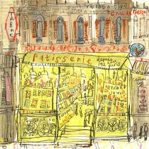 PATISSERIE PARIS ART, French Cake Shop, Signed Art Print, Mixed-media Painting, Cafe Drawing , Parisian Cafe Print, French Pastries Sketch