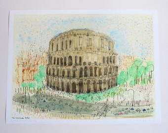 LARGE ROME ART Print Colosseum Painting, Signed Giclee Print, Italy Watercolor, Italian Wall Art, Rome Building, Rome Amphitheatre Drawing