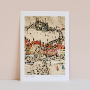 WHITBY ABBEY PRINT, Whitby Yorkshire, Signed Giclee Print, Yorkshire print, Whitby Houses, Seaside Picture, Whitby Art Print Clare Caulfield