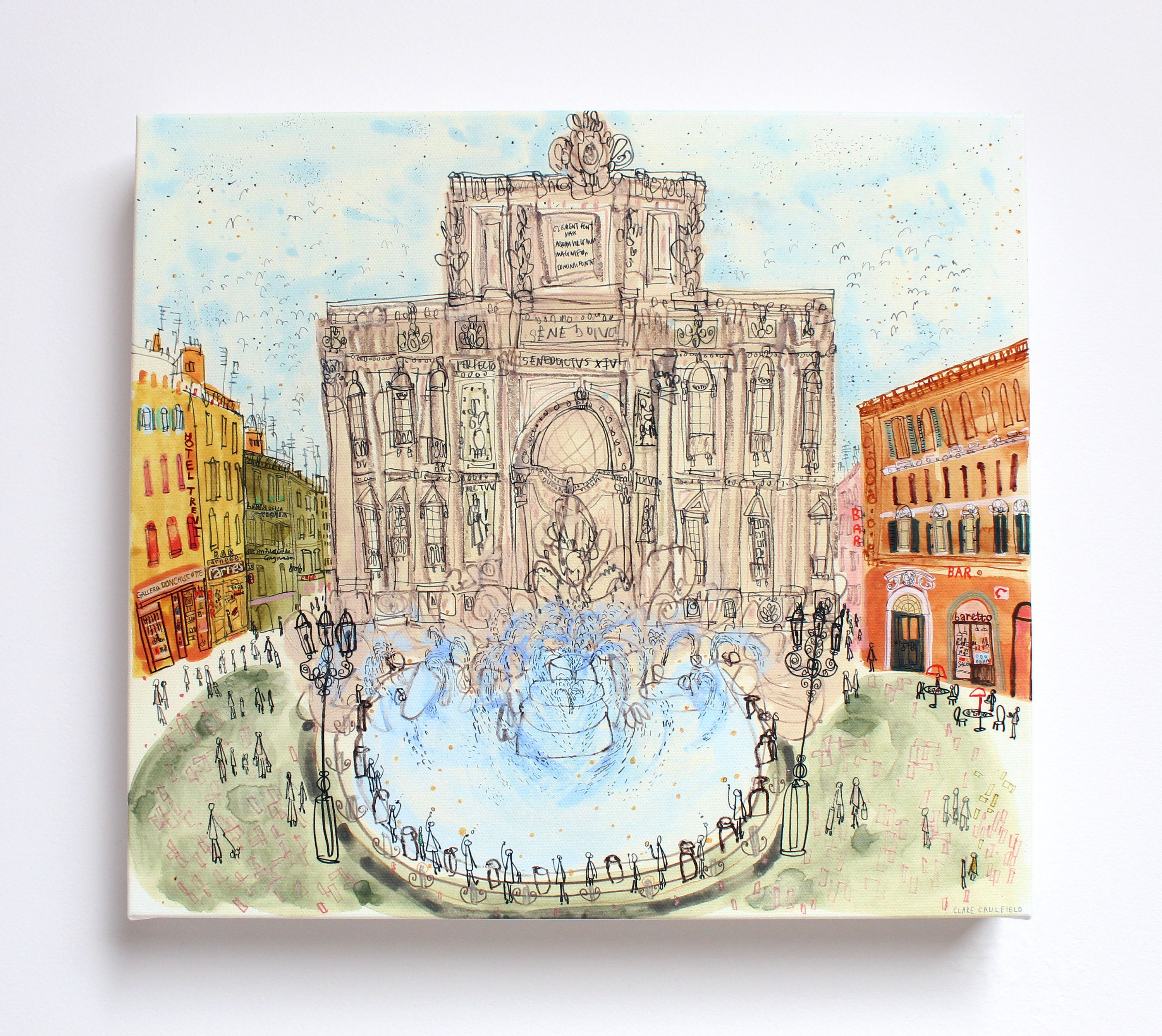 ローマのキャンバスプリント、トレビの泉のアート、水彩画、イタリアの壁画、ジクレー張りキャンバス、噴水のコイン、クレア・コールフィールド - Etsy  日本
