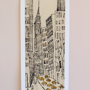 CHRYSLER BUILDING, New York Sketch, NY City Art, Signed Giclee Print, Skyscrapers, Acrylic Painting, New York, New York Taxi Drawing