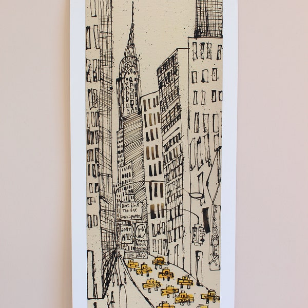 CHRYSLER BUILDING, New York Sketch, NY City Art, signierter Giclée-Druck, Wolkenkratzer, Acrylgemälde, New York, New York Taxi Zeichnung