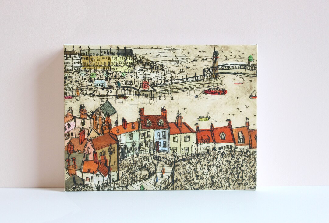 Whitby Drawing WHITBY CANVAS ART, Stretched Box Canvas, Yorkshire Picture, Coast ...