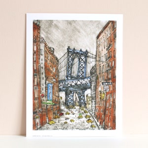DUMBO NEW YORK, Manhattan Bridge, New York Drawing, 11 x 14 Wall Decor, City Sketch, Blue Bridge Drawing, Nyc Architecture, Clare Caulfield