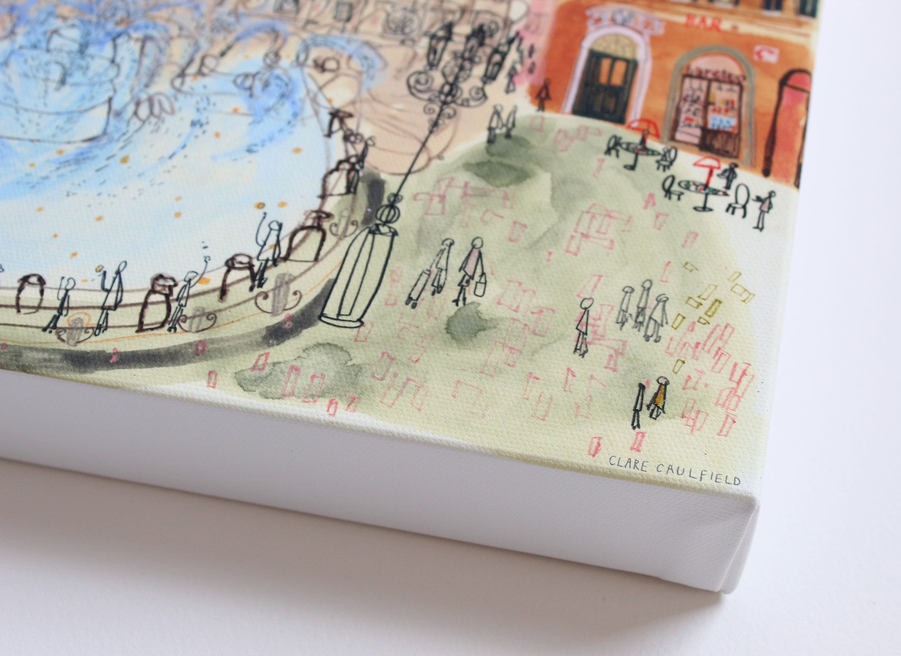 ローマのキャンバスプリント、トレビの泉のアート、水彩画、イタリアの壁画、ジクレー張りキャンバス、噴水のコイン、クレア・コールフィールド - Etsy  日本