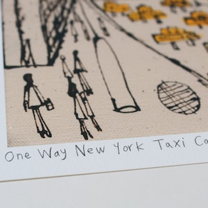 New York City Taxi Drawing, Signed Art Print, New York Painting, Manhattan Street, Dont Walk, One Way, NYC Sign, Skyscrapers Clare Caulfield image 3