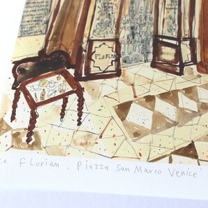 Cafetería histórica de Venecia, Piazza San Marco Café, Plaza de San Marcos, Acuarela, Pintura italiana, Impresión de edición limitada, Clare Caulfield imagen 8