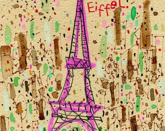 EIFFEL TOWER PARIS, 8 x 10 Giclee Print, Parisian Painting, France Wall Art, Watercolor Sketch, Tour Eiffel Drawing, French City Artwork