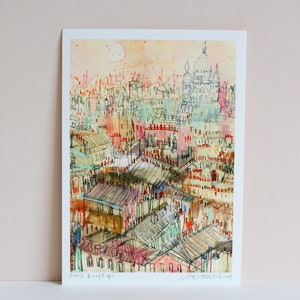 PARIS ROOFTOPS VIEW, Signed Art Print, Watercolour Painting, Sacre Coeur Montmartre, Clare Caulfield, French Wall Decor, Parisian Drawing
