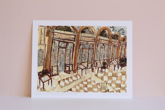 Historic Coffee House Venice, Piazza San Marco Café, St. Mark's Square, Watercolor, Italy Painting, Limited Edition Print, Clare Caulfield