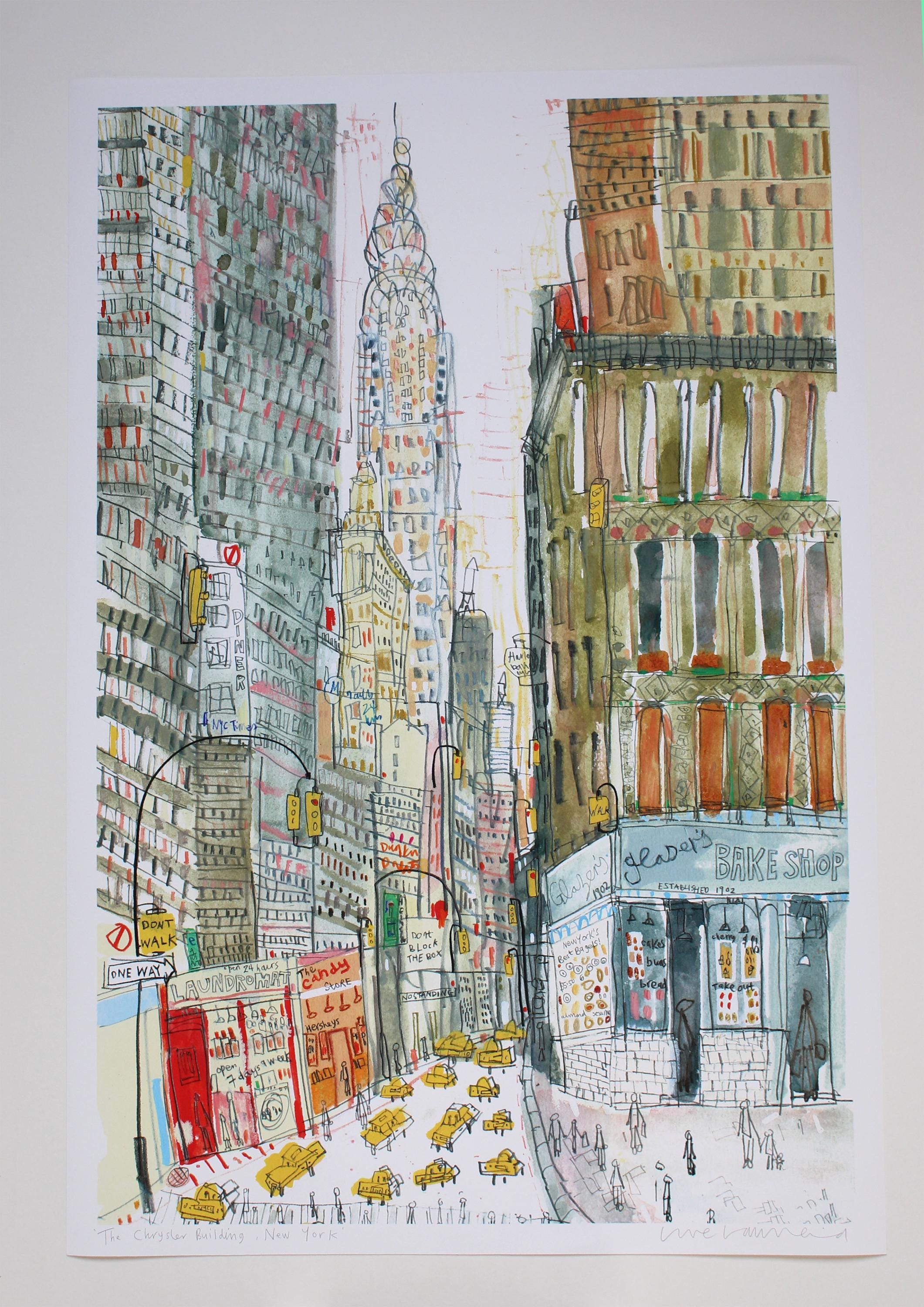 クライスラービル NYC ニューヨークの大型プリント 24x36、水彩画、建築スケッチ、サイン入りジクレーアート、タクシーの絵  グレイザー・ベイクショップ - Etsy 日本, image size:2121x3000
