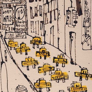 New York City Taxi Drawing, Signed Art Print, New York Painting, Manhattan Street, Dont Walk, One Way, NYC Sign, Skyscrapers Clare Caulfield image 9