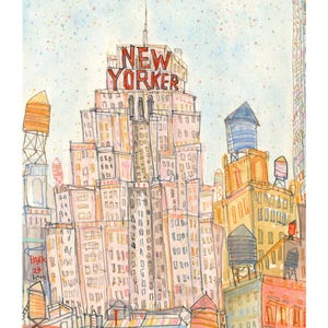 New York art print, New Yorker Giclee Print, 11 x 14 NYC, Water Towers, City Sketch, Manhattan Picture, Skyscraper Buildings, Architecture image 2