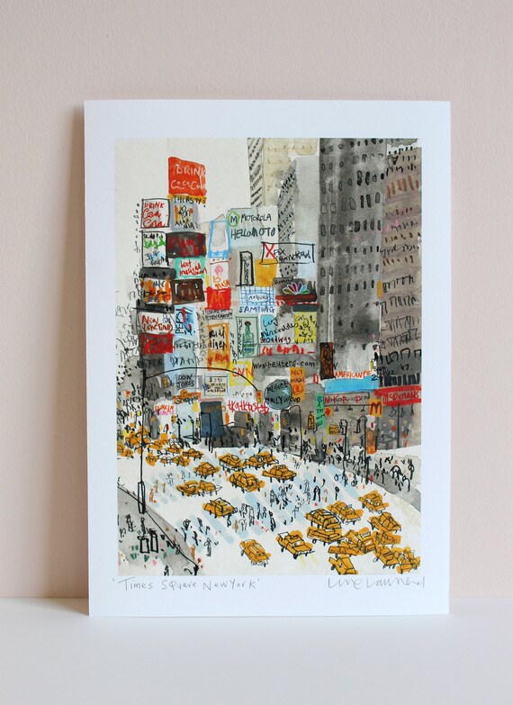 New York City Street Home Decor Time Square Subway NYC 42nd Street Watercolor Painting Print New York City Street Home Decor Time Square Subway NYC 42nd Street Watercolor Painting Print