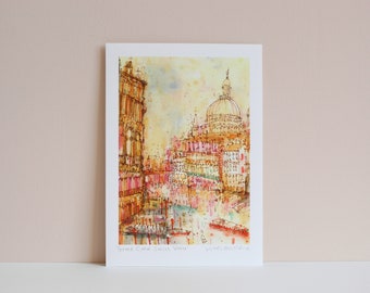 VENICE SUNSET PRINT,  Italy Watercolor, Grand Canal Wall Art, Venetian Wall Art, Signed Giclée Print, Mixed Media Painting, Clare Caulfield