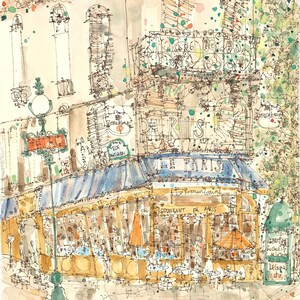PARIS RESTAURANT ART, French Café Watercolor, Paris Café Painting, Parisian Wall Art, Paris Art Print, Signed Giclee Print, Clare Caulfield image 2