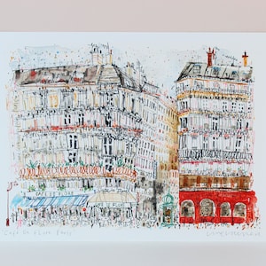CAFE De FLORE PARIS Print, French Wall Art, Paris Watercolor Painting Drawing Sketch, Boulevard St Germain, Parisian Café, Clare Caulfield