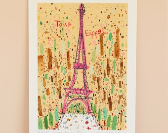 EIFFEL TOWER PARIS, Champ de Mars Paris, Painting of Paris, Watercolor Sketch, Parisian Wall Art, Tour Eiffel Drawing, Paris City Picture