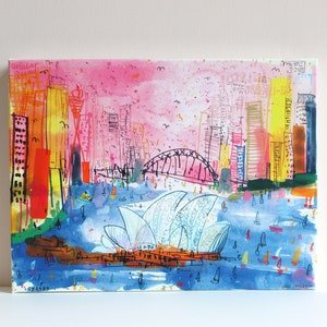 IMPRESIÓN EN LIENZO DE SÍDNEY, Lienzo Giclée estirado, Imagen de Australia, Pintura en acuarela, Arte de la Ópera, Lienzo de caja, Puente del Puerto de Sídney