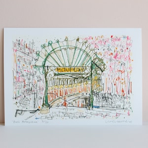 PARIS METRO ART Metropolitain Print, City Painting, Paris Subway Sign, French Wall Decor, Paris Watercolor Paris City Travel, Drawing Sketch