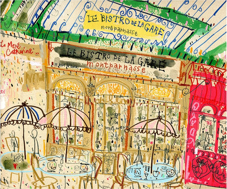 Paris Cafe Painting Le Bistro De La Gare Montparnasse Art Etsy