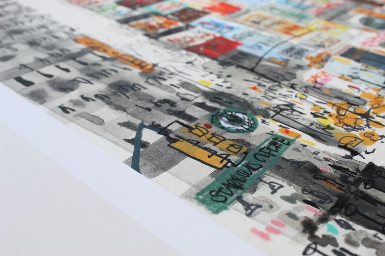 Stampa artistica ad acquerello di Times Square, raffigurante un taxi di New York, realizzata con tecnica giclée e firmata da Clare Caulfield. immagine 7