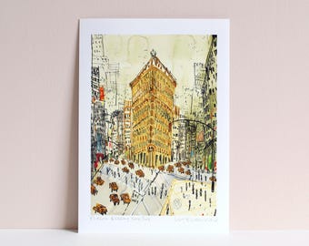 FLATIRON BUILDING Print, New York Art, NYC Watercolor Painting, New York Wall Art, Manhattan Home Decor, City Architecture, Clare Caulfield