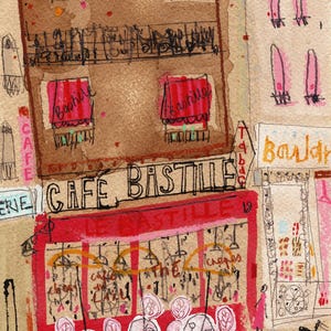 PARIS CAFE PRINT, Sale 25% Off, Signed Giclée Print, Watercolour Painting, Parisian Wall Art, French Cafe Bastille, Montmartre Sketch