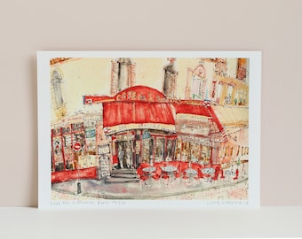 Amélie Paris Café, Café Des Deux Moulins, Paris Café Art Print, French Watercolor Painting, Parisian Decor, Amélie Montmartre Amelie artwork