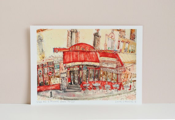 Amélie Paris Café, Café Des Deux Moulins, Paris Café Art Print, French Watercolor Painting, Parisian Decor, Amélie Montmartre Amelie artwork