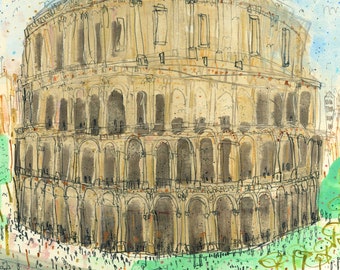 ローマの絵画、コロッセオの絵、イタリアの建築、ローマの壁画、水彩画