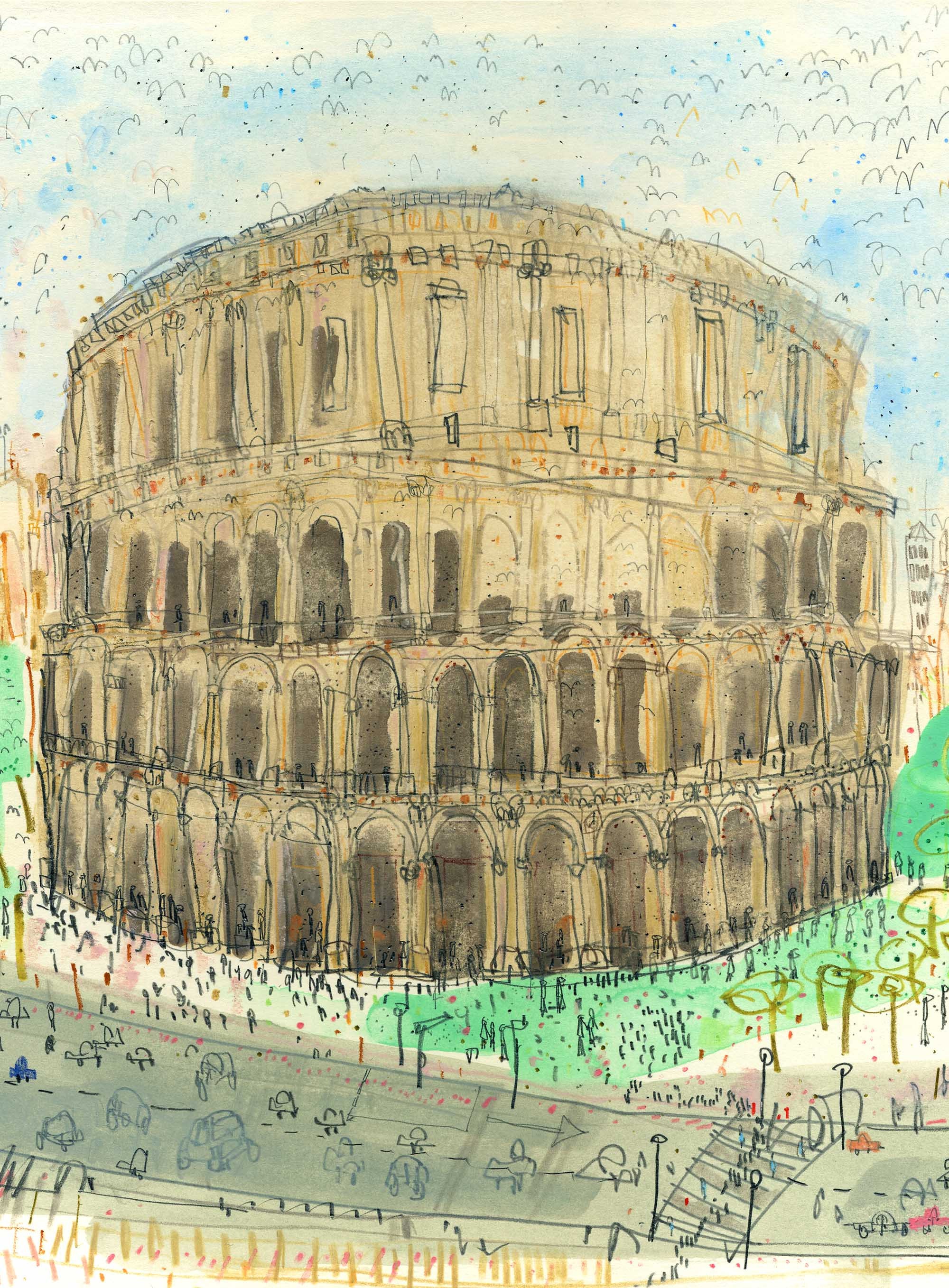 ローマの絵画、コロッセオの絵、イタリアの建築、ローマの壁画