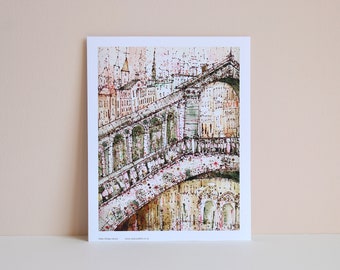 RIALTO BRIDGE VENICE, Art Print 8x10, Watercolour Painting, Italy Sketch, Architecture, Venetian Wall Decor, The Grand Canal Clare Caulfield
