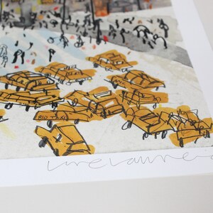 Stampa artistica ad acquerello di Times Square, raffigurante un taxi di New York, realizzata con tecnica giclée e firmata da Clare Caulfield. immagine 10