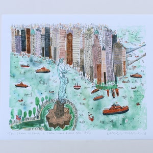 STATUE of LIBERTY, New York City Art, Staten Island Print, NYC Illustration, Skyline Watercolor, Skyscraper Drawing, Limited Edition Giclee