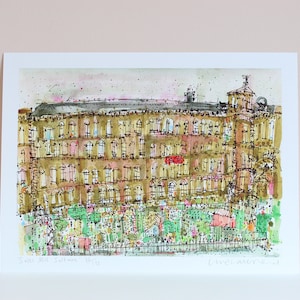 May include: A watercolor painting of a large, yellow building with many windows. The building is surrounded by a green garden with a fence. The text "Salter Mill, Sowerby Bridge" is written in the bottom left corner of the image. The text "Lionel Audsley" is written in the bottom right corner of the image.
