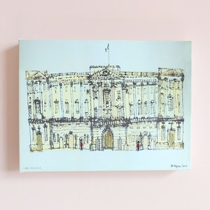 LONDON CANVAS Druck, Buckingham Palace, Acrylmalerei, Skizze der Königsfamilie, England Wanddekor, Stiftskizze, Palace London Zeichnung