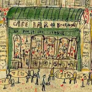 Impression Au Petit Fer à Cheval, PARIS CAFE HORIZONTAL, impression de café 14 x 11, Au Petit Fer Cheval, décoration murale parisienne, art de café bar, esquisse de dessin de ville