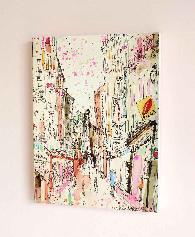 PARIS CANVAS ART, Parisian Street Print, Box Canvas, Painting of France, Stretched Giclee Canvas, French City Drawing, Home Decor, Sketch image 1