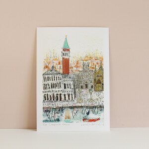 CAMPANILE VENICE ITALY Print, Signed Giclée Print, Watercolor Painting, Clare Caulfield, Venice Wall Art, Piazza San Marco, St Marks Drawing
