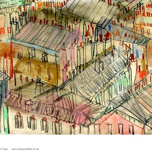 PARIS SKYLINE ART, French City Print, 11 x 14 Paris Wall Decor, Paris Roof Tops, Sacre Coeur Drawing, Sketch, Paris City Painting Rooftops image 4