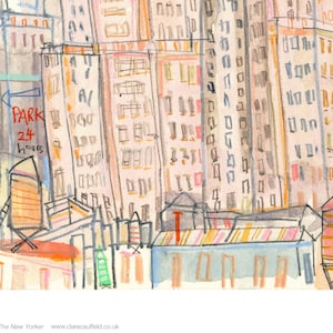 New York art print, New Yorker Giclee Print, 11 x 14 NYC, Water Towers, City Sketch, Manhattan Picture, Skyscraper Buildings, Architecture image 4